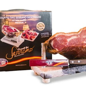 Kit Mini Presunto Jamon Serrano Premium 18 Meses 1Kg + Suporte + Faca